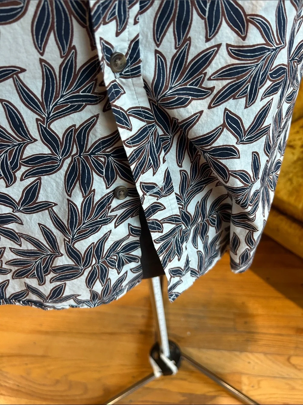 Banana Republic White Button-Up Shirt with Black Leaf Print